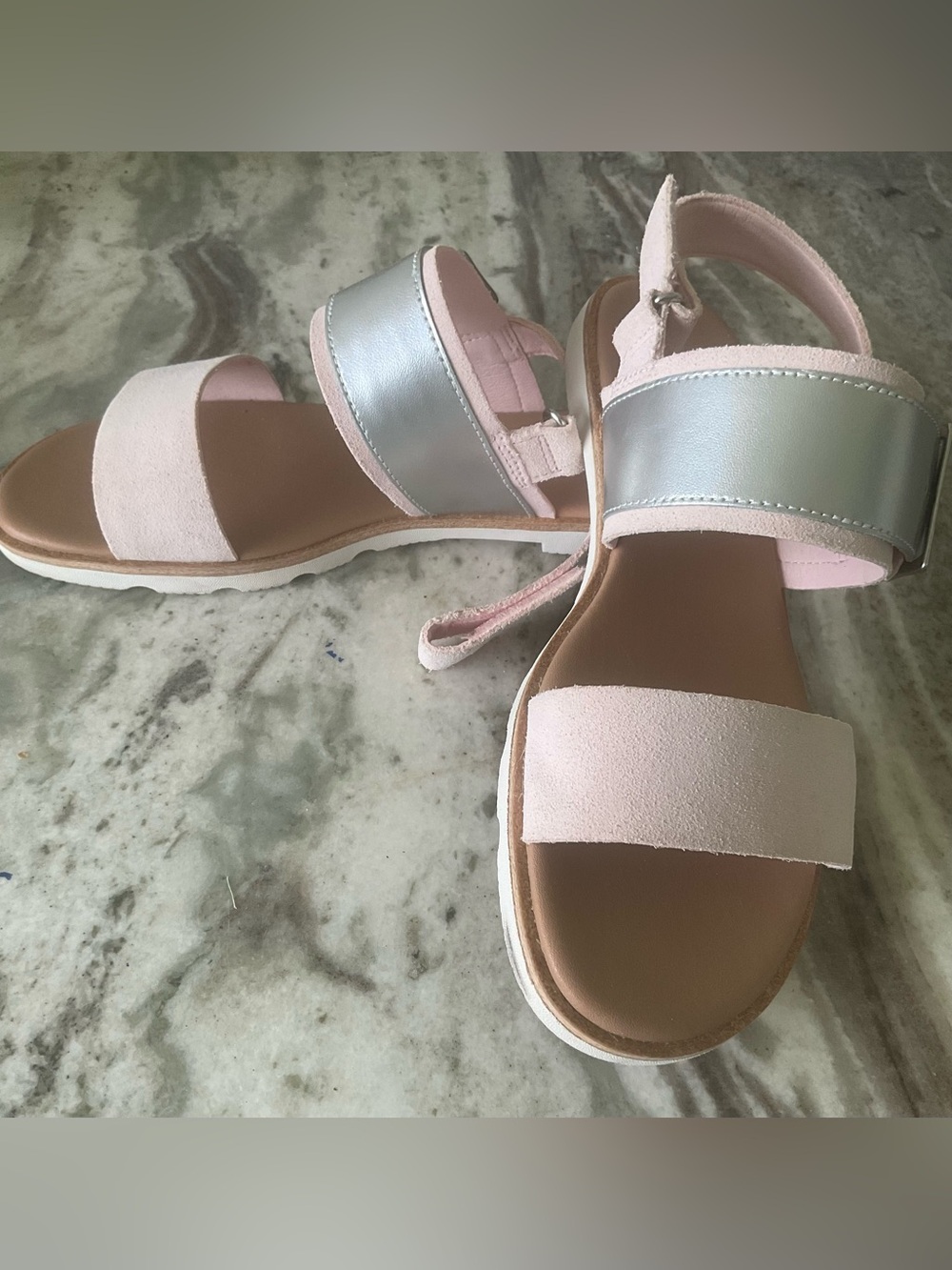 SOREL NWOT Ella III Whitend Pink & Sea Salt Slingback Flat Sandal